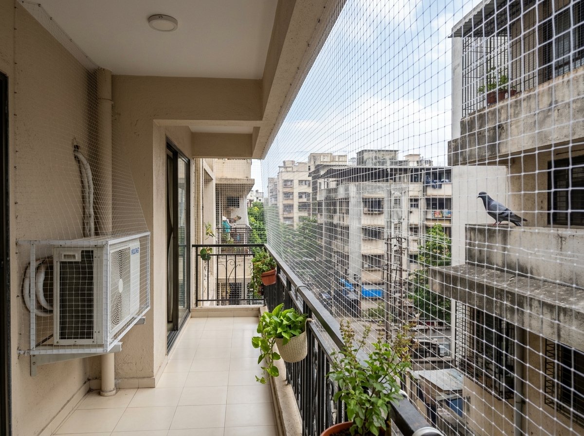 Pigeon safety net installation in Vijayawada flat